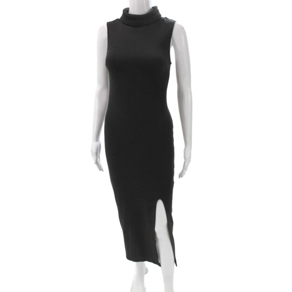 Mink Pink Women Bodycon Sweater Dress Black Mock Neck Long Knit Size XS